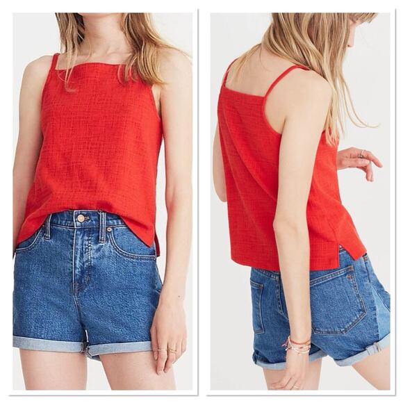 Madewell Texture & Thread Red-Orange Apron Tank Top Square Neck Spaghetti Size S - Picture 2 of 10